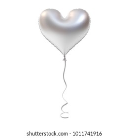 Silver Heart Balloon Isolated On White Background . 3D Rendering.