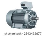 Silver industrial electric motor, 3D rendering isolated on white background
