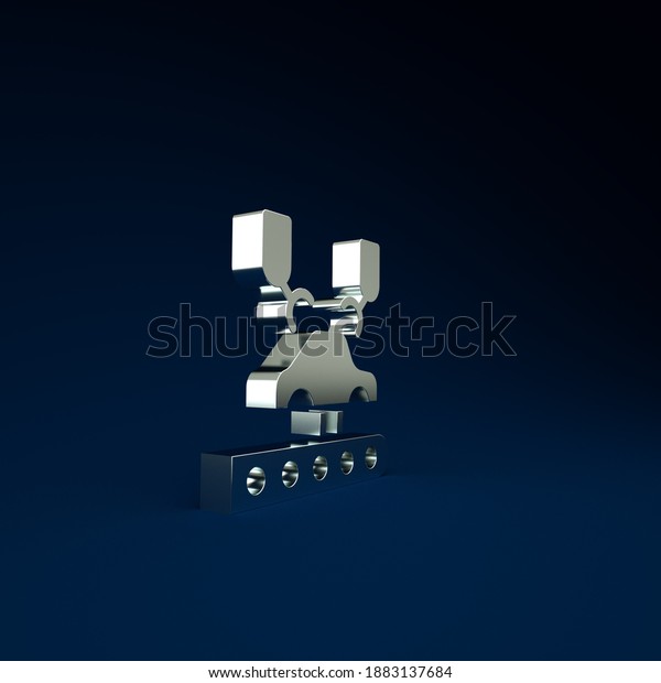 Silver Industrial machine robotic robot arm hand\
on car factory icon isolated on blue background. Industrial\
automation production automobile. Minimalism concept. 3d\
illustration 3D\
render.