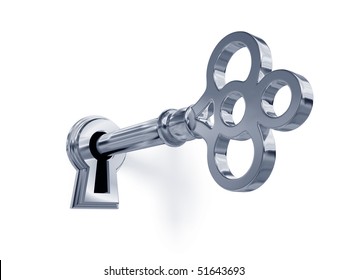 Silver Key In Keyhole