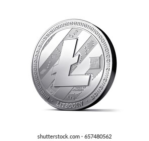 Silver Litecoin coin isolated white background. 3D rendering (new virtual money)