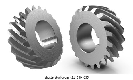 Silver Mechanical Engineering Gear Component On White Isolated Background 3d Rendering