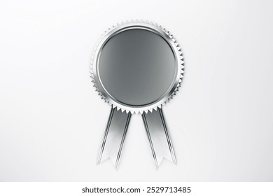 A silver medal featuring a blank center and ribbon design on a clean background concept of award. 3D Rendering - Powered by Shutterstock