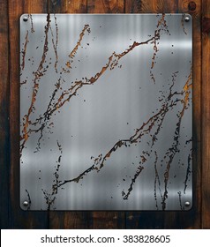 Silver Metal Plaque On Wood Background