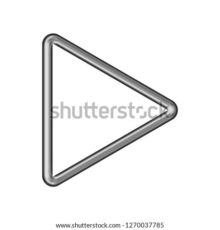 Silver metallic rounded corners triangle outline shape design element in a 3D illustration with a shiny smooth metal style with a highlighted beveled edge on white with clipping path