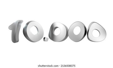 Silver Metellic 3D Font Number 10000, Ten Thousands Premium 3d Illustration