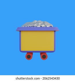 Silver Mine Cart Cartoon Style 3D Object