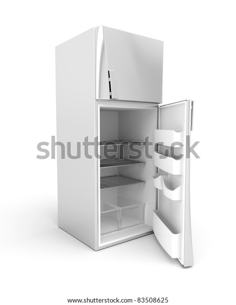 ドアを開けた銀色のモダン冷蔵庫 3d画像 のイラスト素材