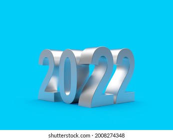 Silver Number 2022 On A Blue Background. 3D Illustration 