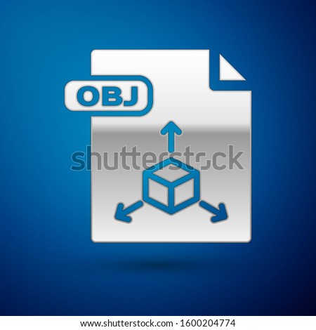 Silver OBJ file document. Download obj button icon isolated on blue background. OBJ file symbol.  