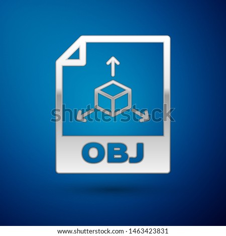 Silver OBJ file document icon. Download obj button icon isolated on blue background. OBJ file symbol