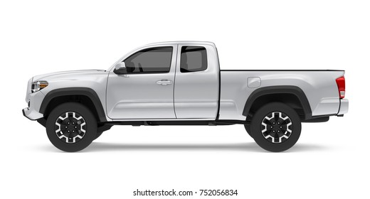 Silver Pickup Truck Isolated. 3D rendering
