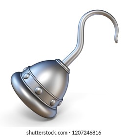 Silver pirate hook 3D render illustration isolated on white background