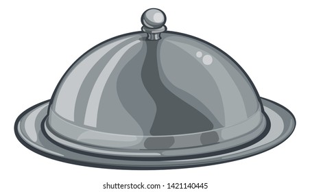 A Silver Plate Or Platter Domed Cloche Of Food Cartoon Object.