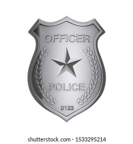 Silver Police Officer Badge On A White Background. 3d Rendering