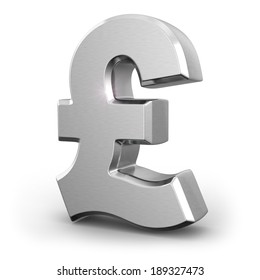 Silver Pound Currency Sign On White Isolated Background. 3d