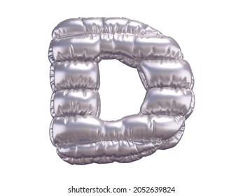 Silver Puffer Font. Letter D. 3d Rendering