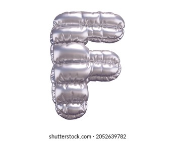 Silver Puffer Font. Letter F. 3d Rendering