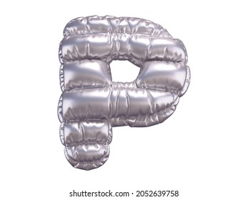 Silver Puffer Font. Letter P. 3d Rendering