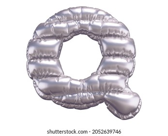 Silver Puffer Font. Letter Q. 3d Rendering