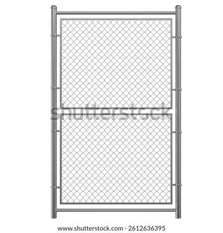 Silver Rectangular Chain Link Fence Gate with Double Mesh Panels 3D Render isolated white background. 3d illustration
