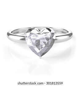 Silver Ring With Heart Shaped Diamond