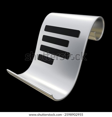 Silver Scroll with Text Icon for Document Report Information and Contract 3D Graphic Design