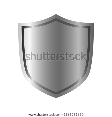 Silver shield shape icon. 3D gray emblem sign isolated on white background. Symbol of security, power, protection. Badge shape shield graphic design illustration
