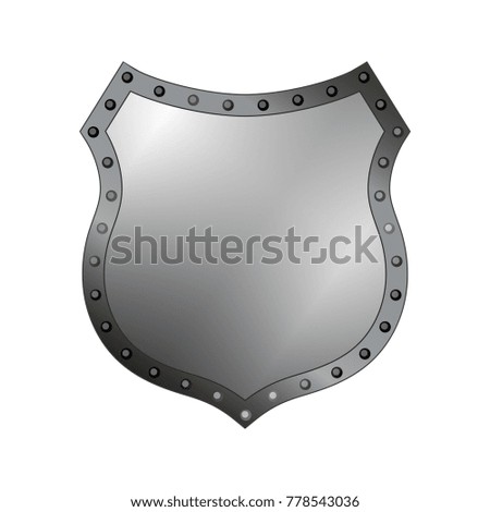 Silver shield shape icon. 3D gray emblem sign isolated on white background. Symbol of security, power, protection. Badge shape shield graphic design illustration
