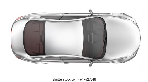 Silver Sport Coupe Car - Top Angle (3D Render)