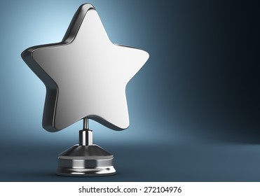 Silver Star Award On Dark Blue Background. 3d Render