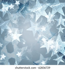 Silver Stars Over Grey Background With Feather Center