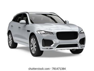 Silver SUV Car Isolated. 3D Rendering