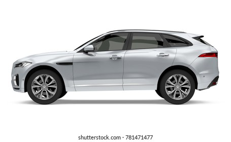 Silver SUV Car Isolated (side view). 3D rendering