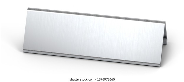 Silver Table Top Desk Name Plate For Office Isolated On White Background. 3d Illustration.