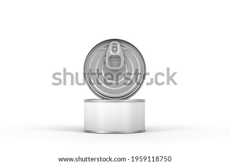 Silver tin cans with ring pull for canned food mockup. 3D rendering.