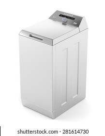 Silver Top Load Washing Machine On White Background