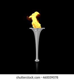 Silver Torch On Black Background. Sport Flame. Torch Fire. Torch Flame. Olympic Torch. Paralympic Torch. 3D Render.
