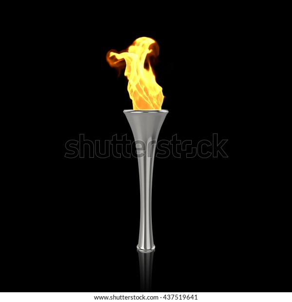 Silver torch\
on black background. Sport flame. Torch fire. Torch flame. Olympic\
torch. Paralympic torch. 3D\
Render.