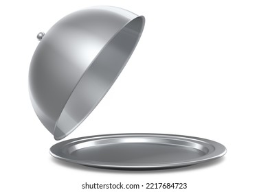 Silver tray with cloche ready to serve isolated on white background. 3d render service, restaurant, horeca and first class service concept - Powered by Shutterstock