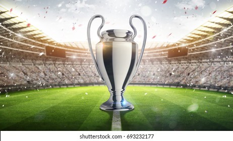 Silver trophy. Football championship 2017. 3d render