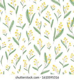 Silver Wattle March Flowers Seamless Pattern