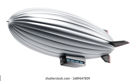 Silver zeppelin isolated on white background. 3D illustration.