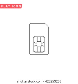 Sim Card. Black Outline Simple Pictogram On White. Line Icon