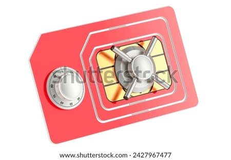 SIM card with safe combination lock, 3D rendering isolated on white background