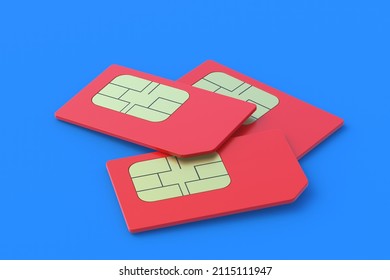 Sim Cards For Mobile Phone. Global Communications. Prepaid Cellular Services. Mobile Operator. 3d Render