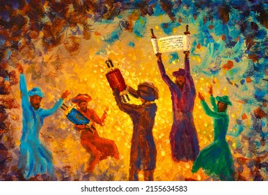 Simchat Torah painting religious holiday greeting card jewish religious holiday book torah paintings art illustration
