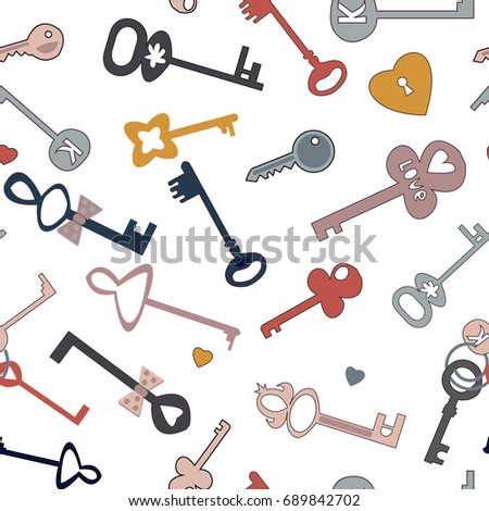 Simles pattern of drawing of keys in the cartoon style. Pattern for creating a pattern for your project or design.