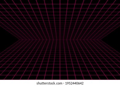 Simple 1980's Vintage Cyberpunk Laser Perspective Grid, Pink On Black Retro Computer Screen Concept, Retrowave Background