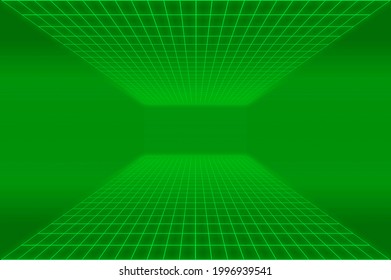 Simple 1980's Vintage Cyberpunk Laser Perspective Grid, Green Retro Computer Screen Concept